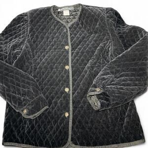 VTG Vintage Sag Harbor Black Quilted Velvet Light Jacket Goth Witch Whimsygoth L